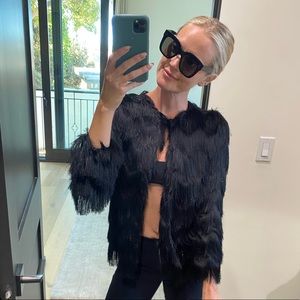 Zara Fringe Jacket Black Size S